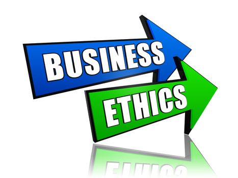 business ethics - text in 3d color arrows, business concept words