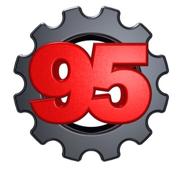 number ninety five and gear wheel on white background - 3d illustration
