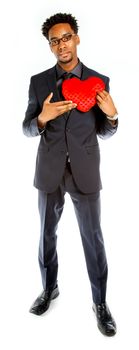 Attractive afro-american business man posing in studio isolated on a white background