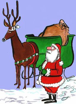 Samurai reindeer worries Santa Claus
