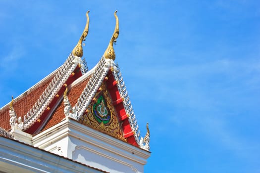 The front of Thai temple roof in Temple of The Wat Rhai Pa, Trat, Thailand