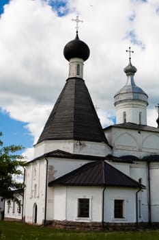 White orthodox church in Ferapontov monastery in summer day
