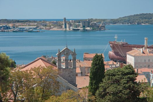 View of the city and the bay from the hill Kastel. Pula. Croatia