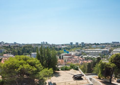 View of the city and the bay from the hill Kastel. Pula. Croatia