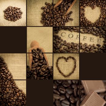 Various pictures with coffee beans