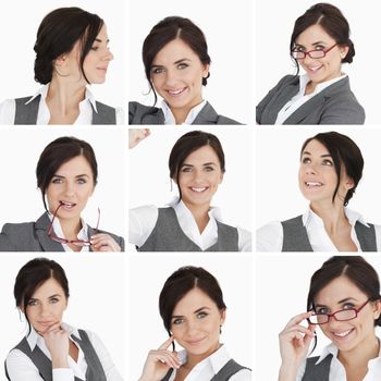Collage of brunette businesswoman on white background
