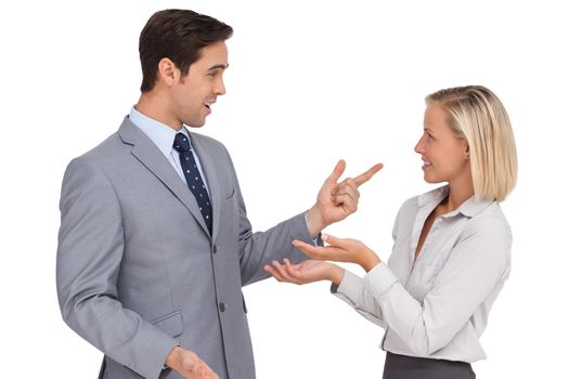 Business people meet each other on white background
