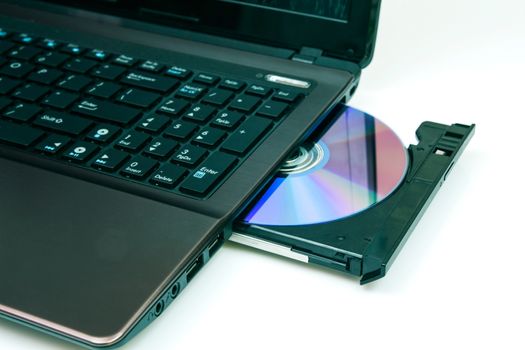 Laptop with open CD or DVD-ROM 