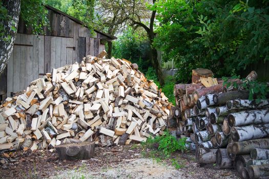 Stack of firewood in rural areas