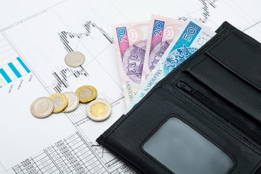Polish money in wallet. Banking savings concept