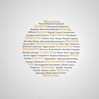 Group of yellow marketing terms on grey background