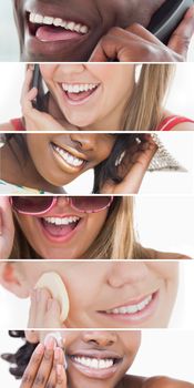 Dental care collage of people smiling on white background