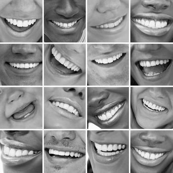 Dental care montage in black and white