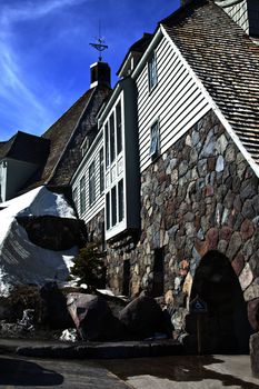Timberline Lodge building side view architecture Oregon.