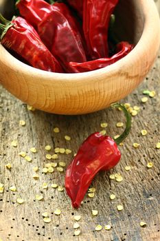 dry red chillies close up, shallow DOF