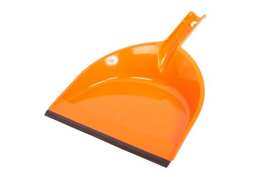 orange plastic dustpan isolated on white background