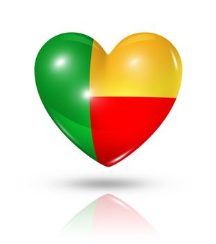 Love Benin symbol. 3D heart flag icon isolated on white with clipping path
