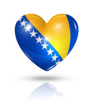 Love Bosnia and Herzegovina symbol. 3D heart flag icon isolated on white with clipping path