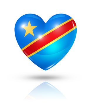 Love Democratic Republic of the Congo symbol. 3D heart flag icon isolated on white with clipping path