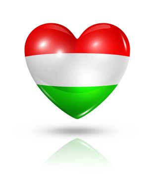 Love Hungary symbol. 3D heart flag icon isolated on white with clipping path