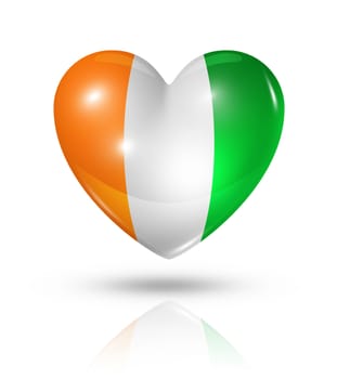 Love Ivory Coast symbol. 3D heart flag icon isolated on white with clipping path