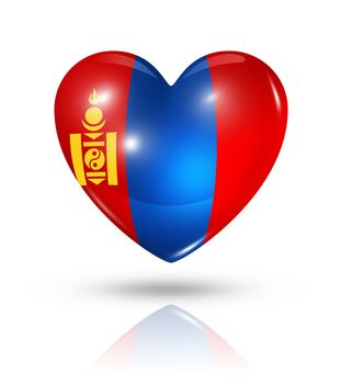 Love Mongolia symbol. 3D heart flag icon isolated on white with clipping path