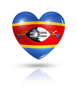 Love Swaziland symbol. 3D heart flag icon isolated on white with clipping path