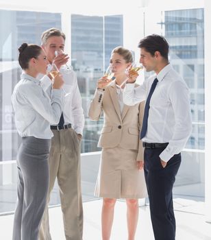 Team of business people drinking champagne in the workplace