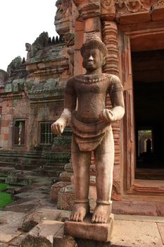 the door guardian made of pink sandstone