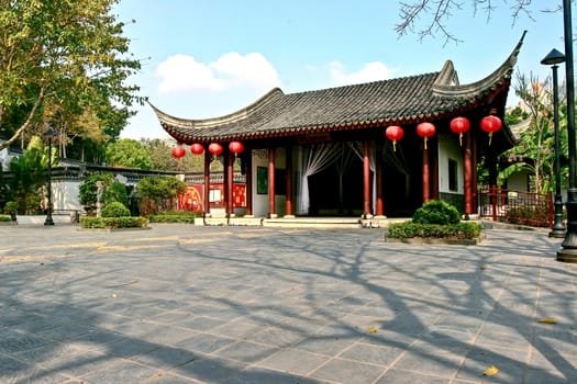 Chinese architecture in the park (Hong Kong, China)