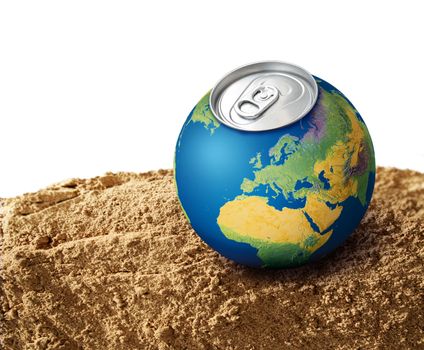 Thirsty planet Earth on dry soil sand, water shortage concept