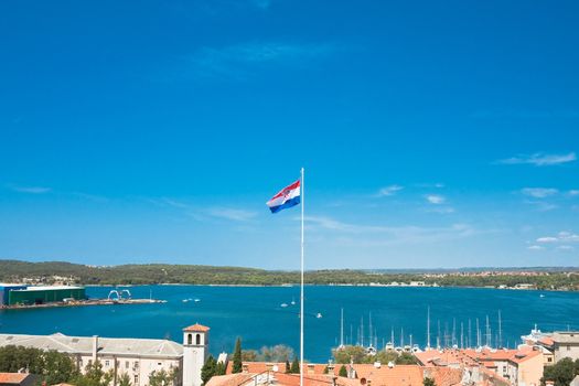 View of the city and the bay from the hill Kastel. Pula. Croatia