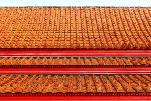 Multi layered roof with the figure of deity holding two palms to perform veneration's glazed tile