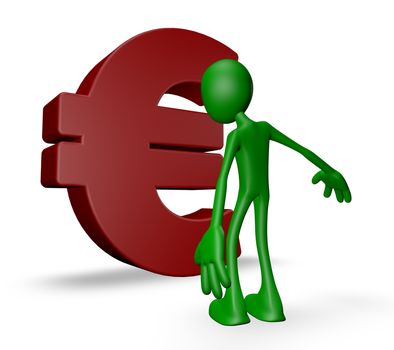 green guy and euro symbol - 3d illustration
