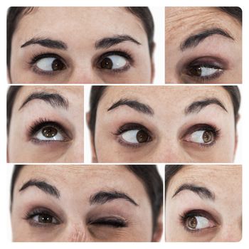 Collage of different pictures showing the eyes of a woman grimacing