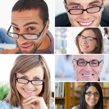 Collage of people wearing reading glasses