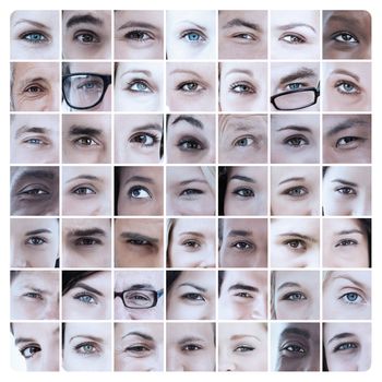Collage of different pictures showing eyes