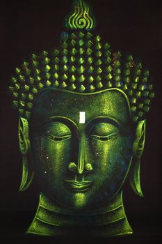 Buddha, depicted on a black background in green