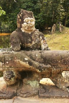 Statue of Garuda holding naga, Preah Khan temple, Angkor area, Siem Reap, Cambodia