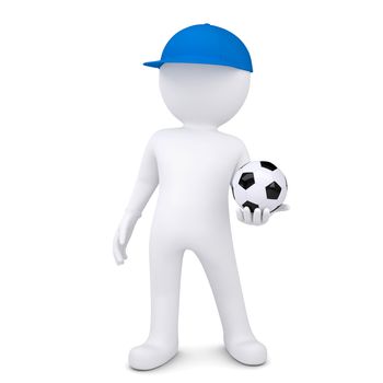 3d white man with soccer ball. Isolated render on a white background