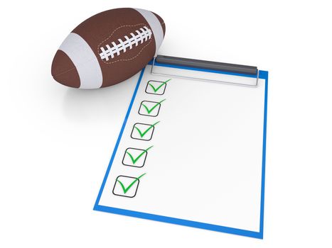 Checklist and football ball. Isolated render on a white background