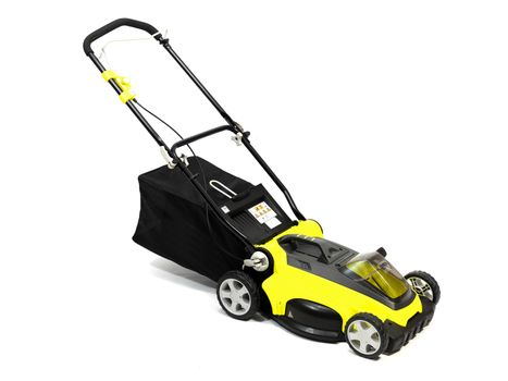 A rechargable lawn mower on a white background