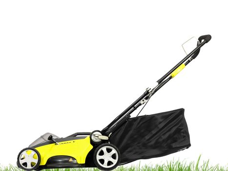 A rechargable lawn mower on a white background