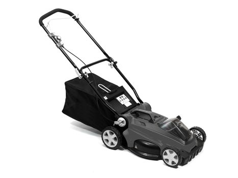 A rechargable lawn mower on a white background