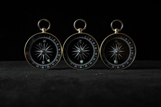 Orientation Concept Compass Indicating Differents Directions on a Black Background