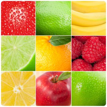 Collage of pictures showing various fruits