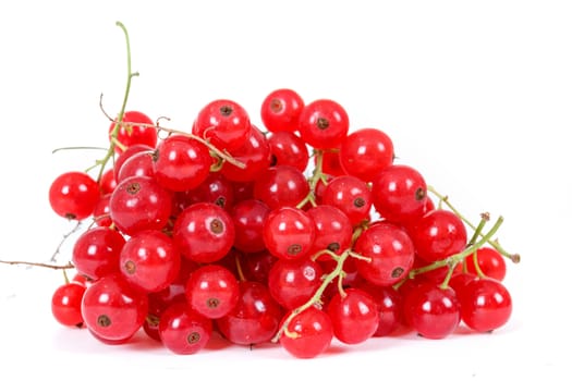 pile berries of red currant in closeup isolated on white background