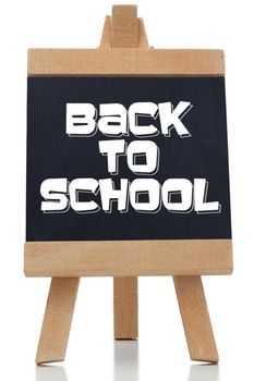 Back to school written in white on chalkboard against white background