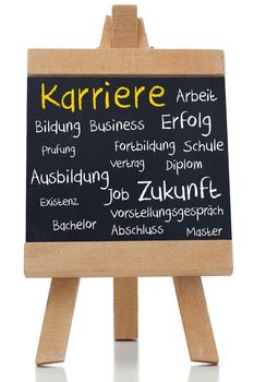 Career written in yellow with a chalk in german on blackboard