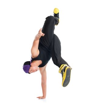 Full body cool looking young Asian teen dance hip hop isolated on white background. Asian youth culture.